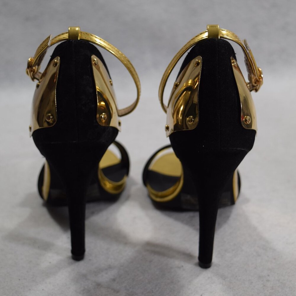 Liliana Hi Heel Shoes With Strap Size 7 Black & Gold  New in Box - Picture 2 of 6